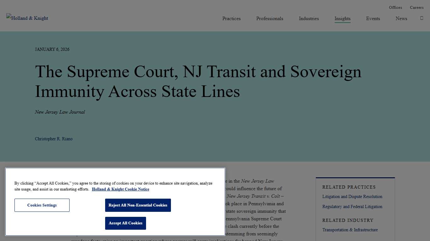 The Supreme Court, NJ Transit and Sovereign Immunity Across State Lines | Insights | Holland & Knight